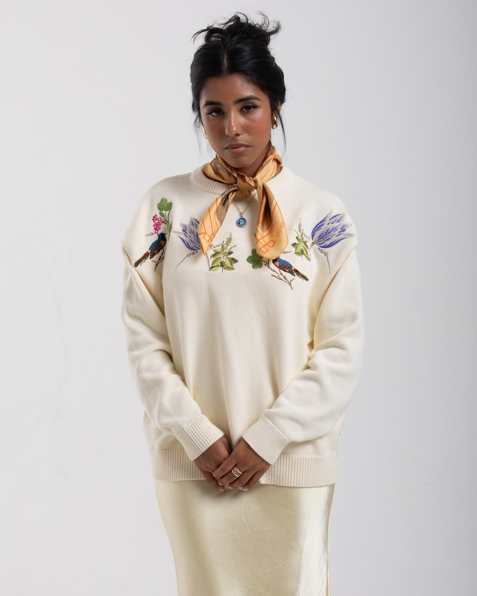 Getty x Pirate Witte Marvelje Knitted Embroidery Crewneck (Cannoli Cream)