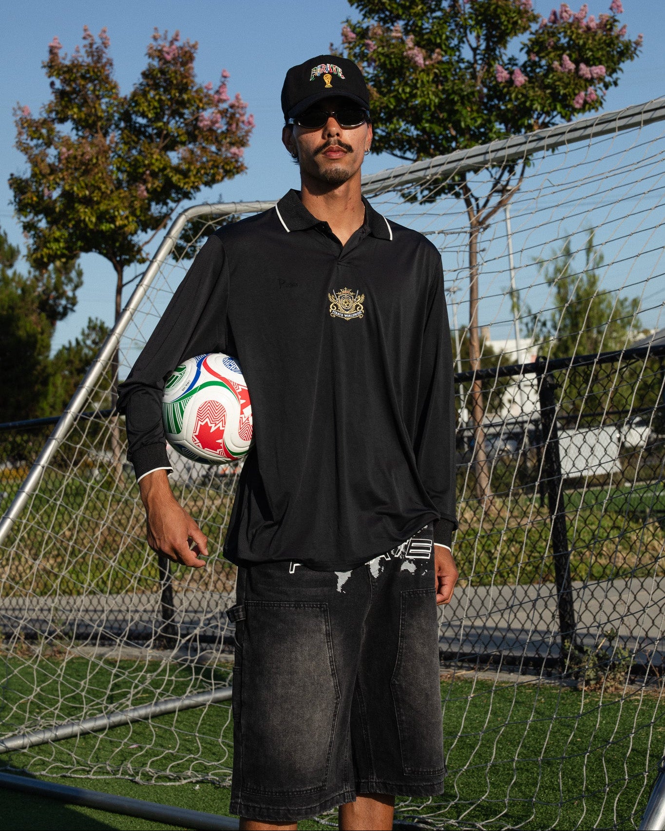 Global Crest Long Sleeve Jersey Polo (Pirate Black)