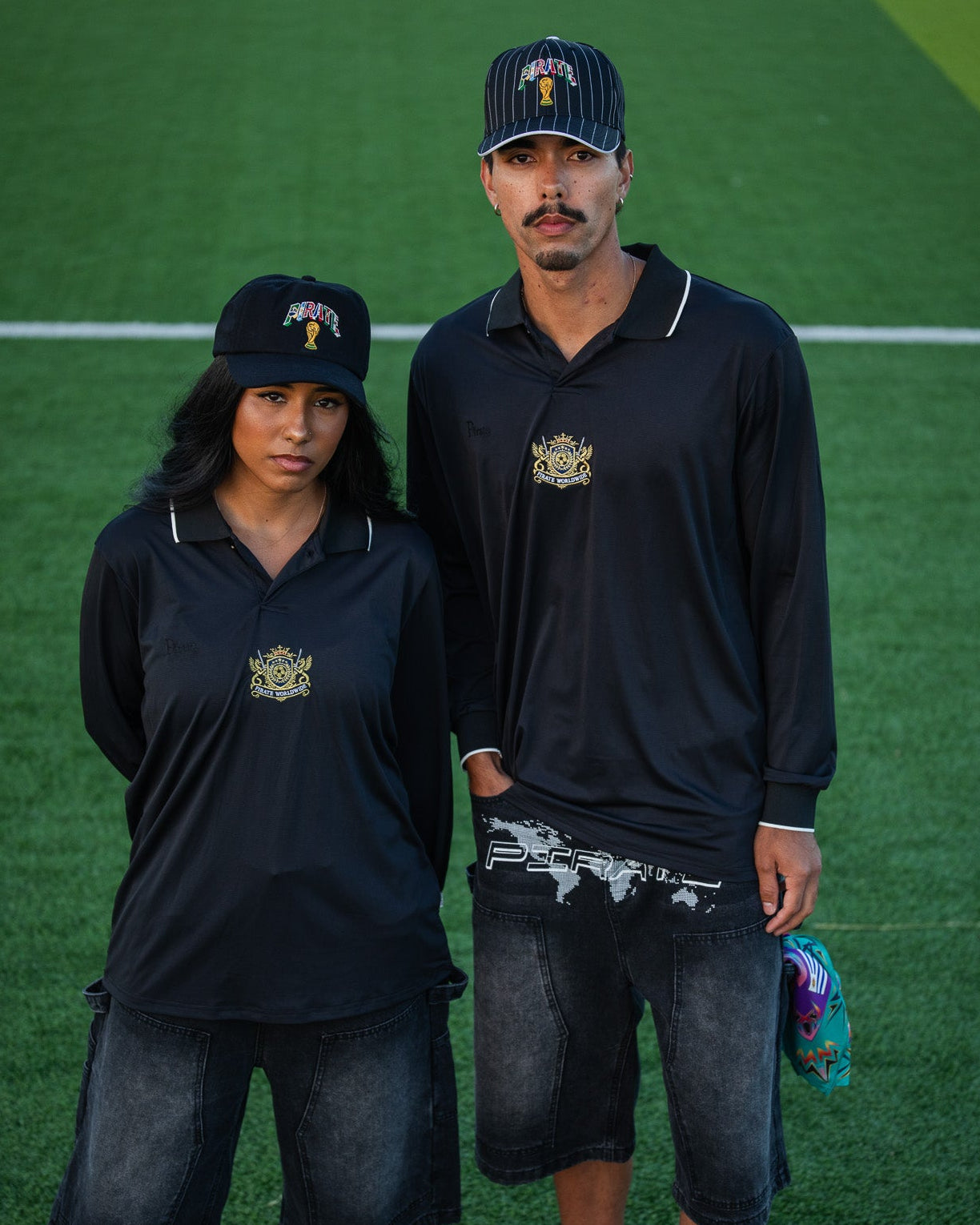 Global Crest Long Sleeve Jersey Polo (Pirate Black)