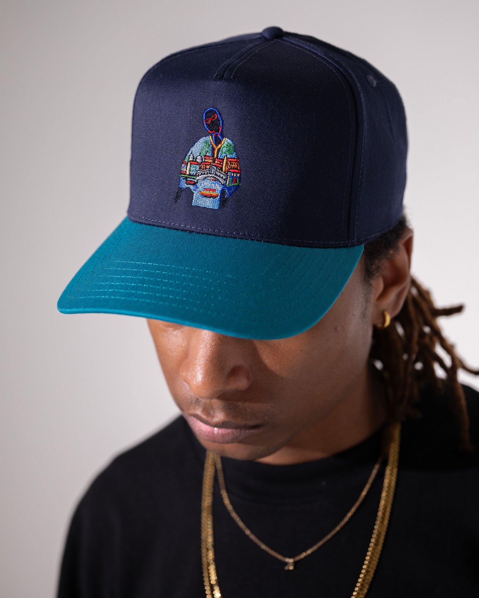 Pirate Babushka in the Summer Hat (Navy/Teal)