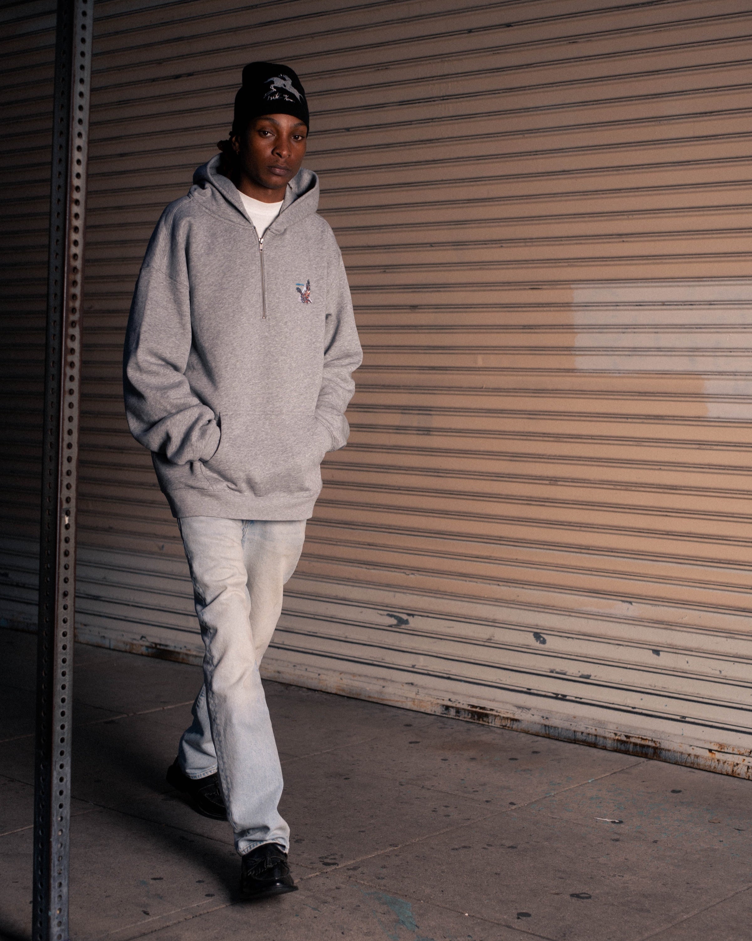 Pirate Falcon Half Zip Hoodie (Grey Heather)