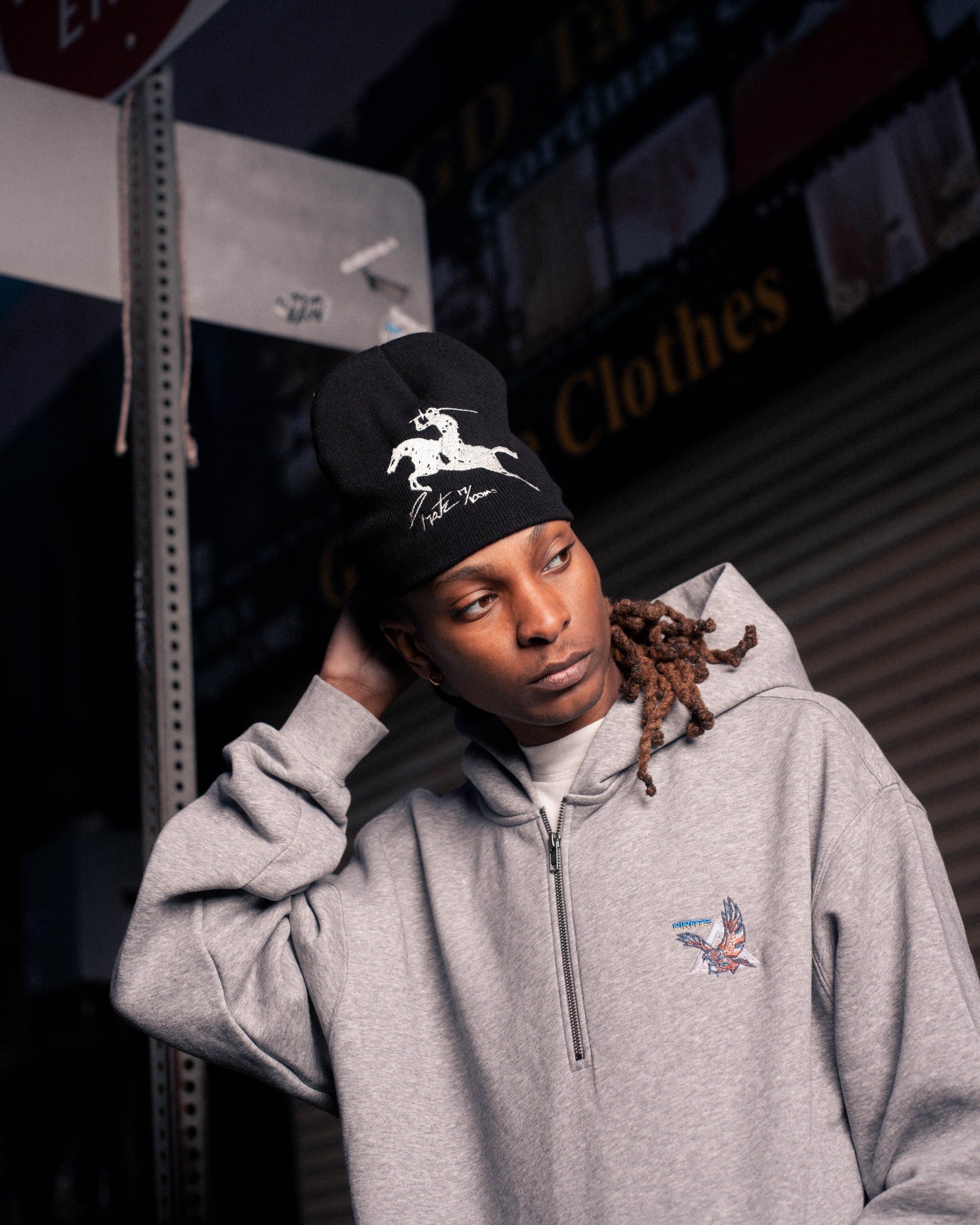 Pirate Falcon Half Zip Hoodie (Grey Heather)