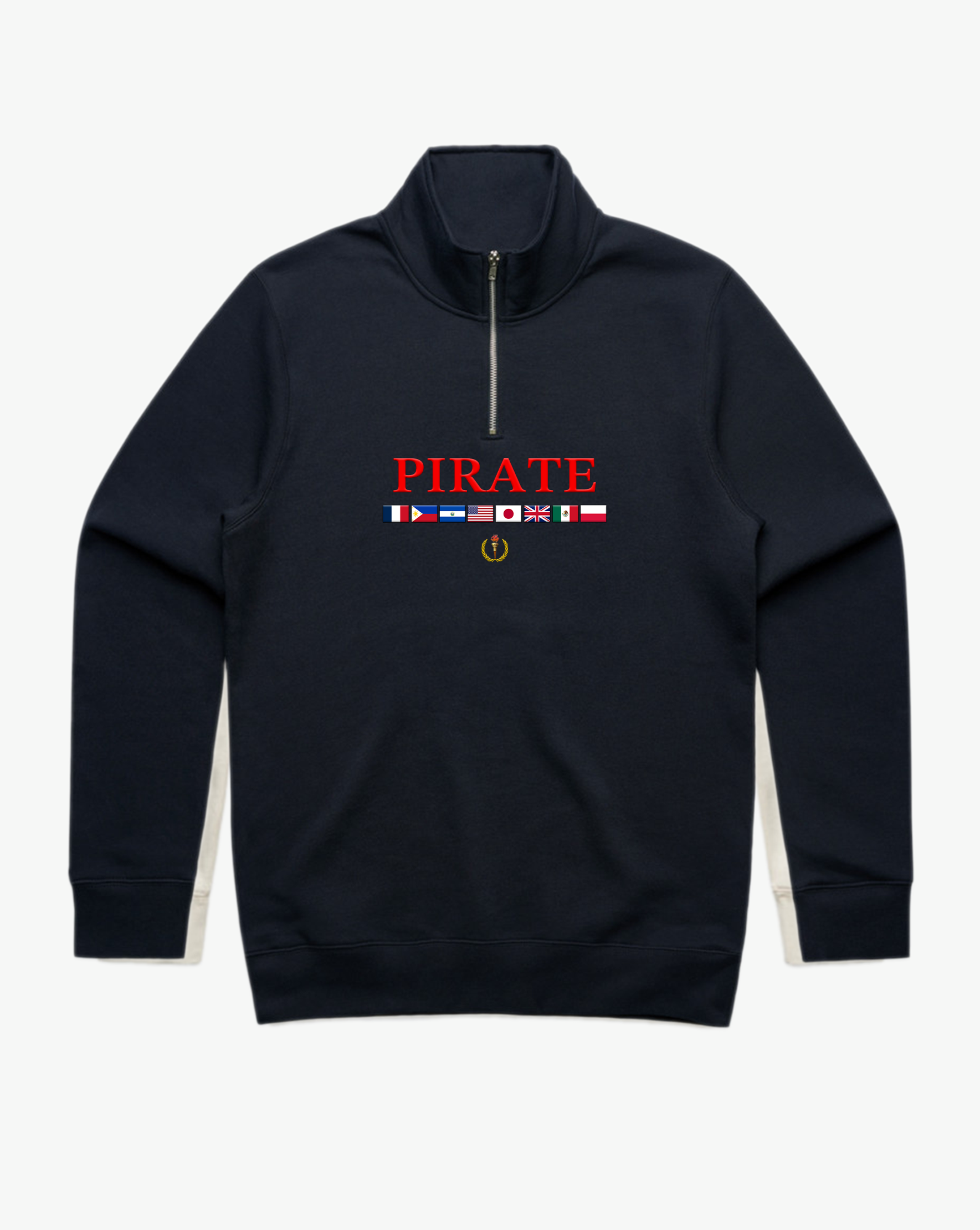 Pirate Worldwide Flags Quarter Zip (Navy)