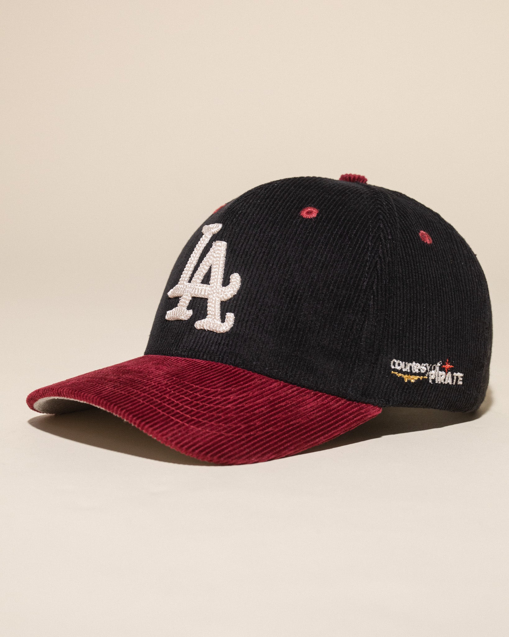 Pirate "LA" Chain Stitch Corduroy Hat (Black/Merlot)