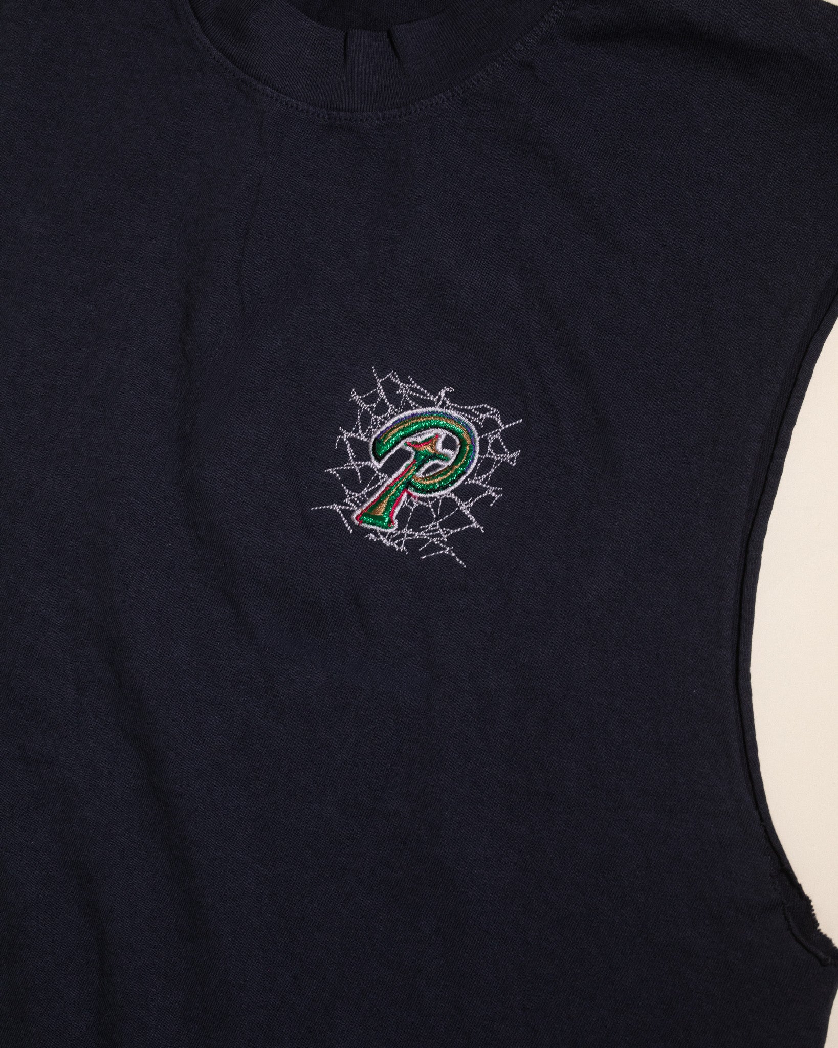 Web P Embroidery Sleeveless Tee (Pirate Black)