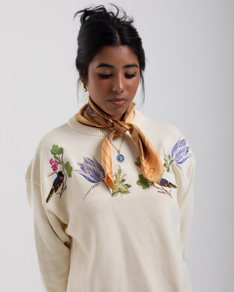 Getty x Pirate Witte Marvelje Knitted Embroidery Crewneck (Cannoli Cream)
