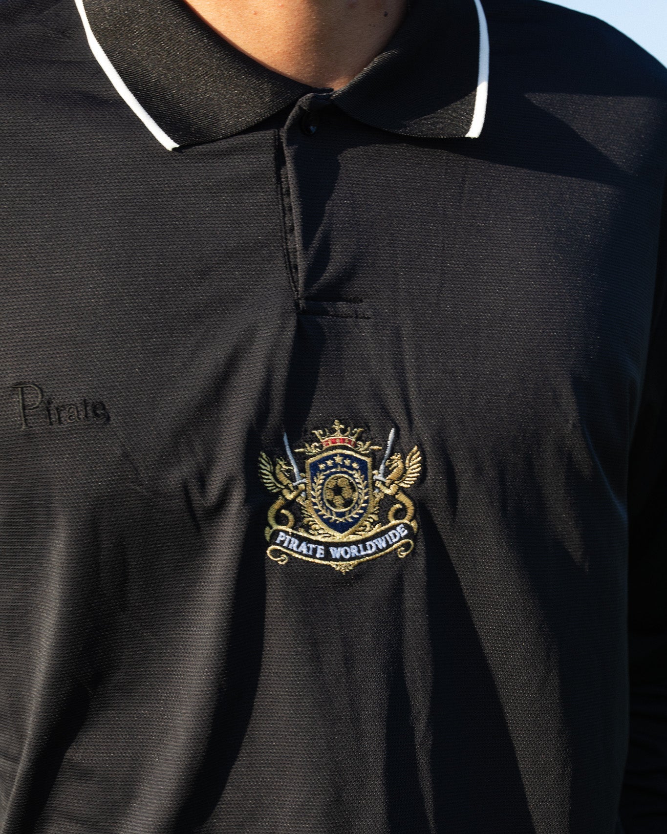 Global Crest Long Sleeve Jersey Polo (Pirate Black)