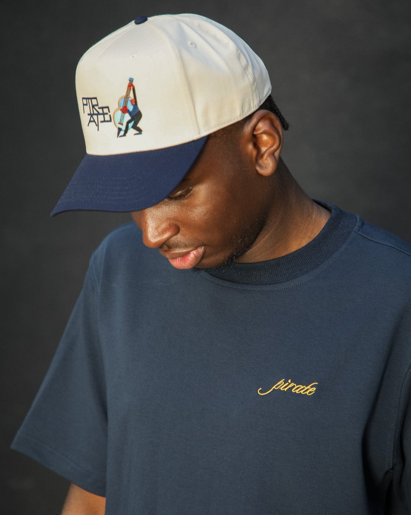 Pirate Hilltop T-Shirt (Navy/Gold Script)