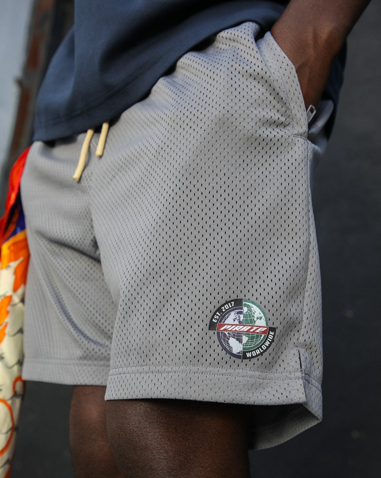 Pirate Globe Emblem Mesh Short (Dark Grey)