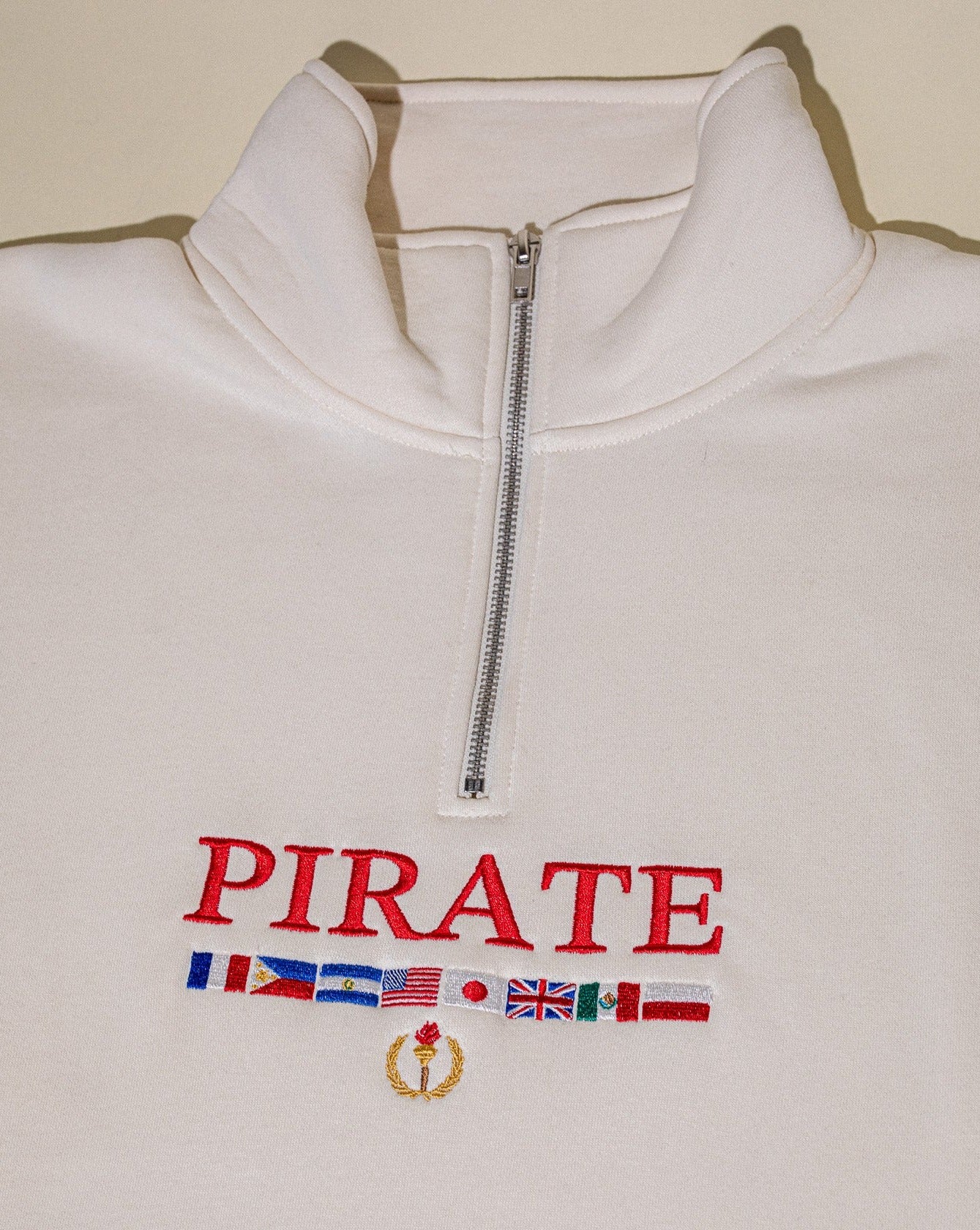 Pirate Worldwide Flags Quarter Zip (Cream)