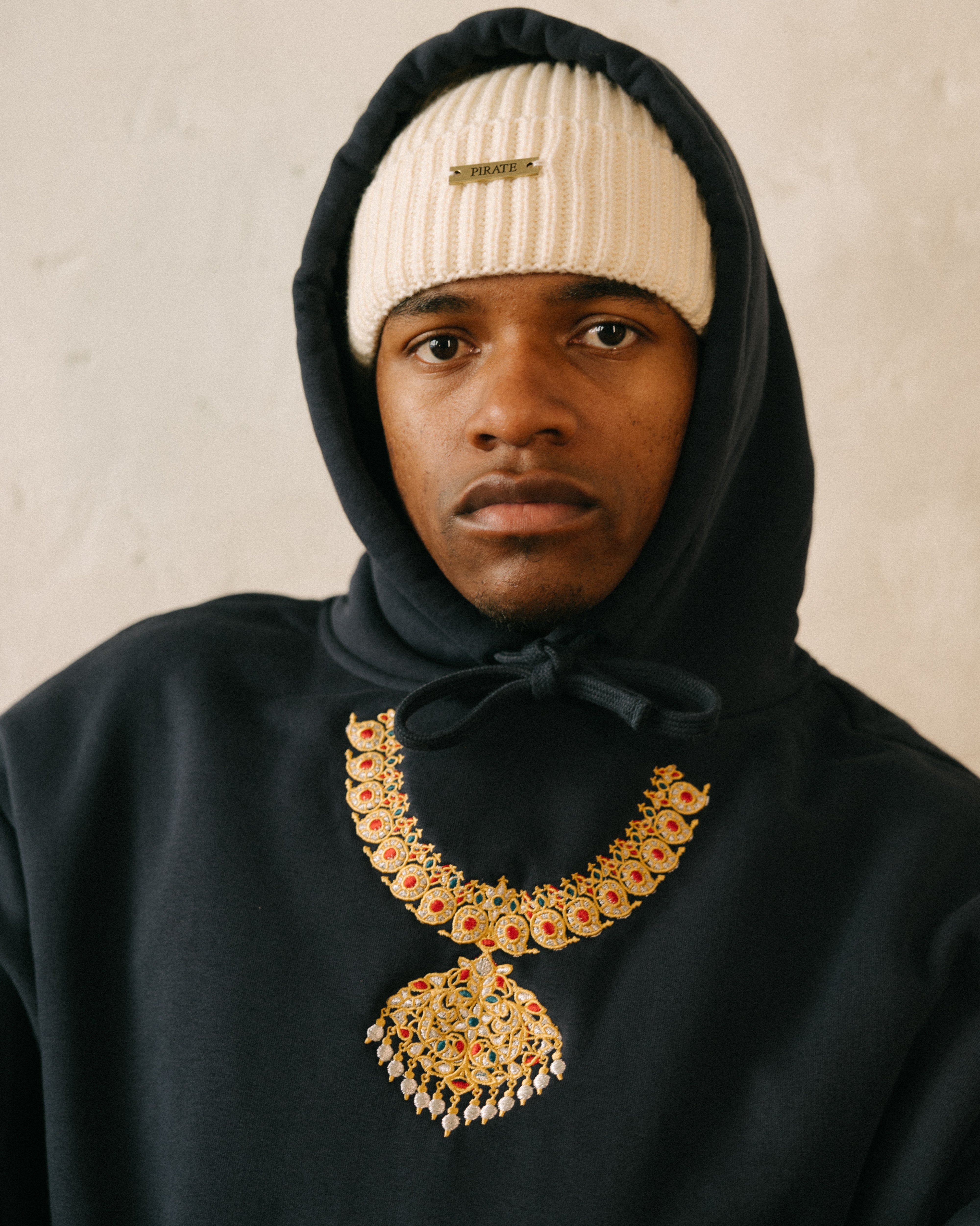 Pirate Embroidered Chain Hoodie (Navy)