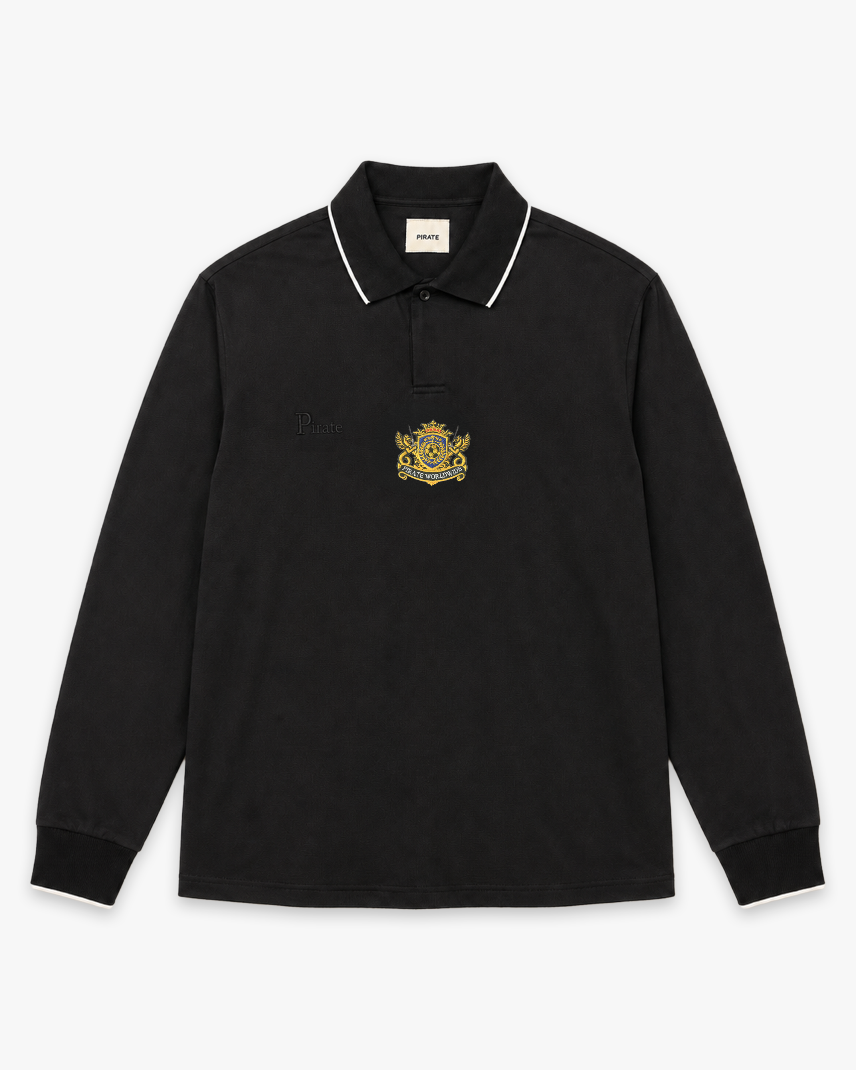 Global Crest Long Sleeve Jersey Polo (Pirate Black)