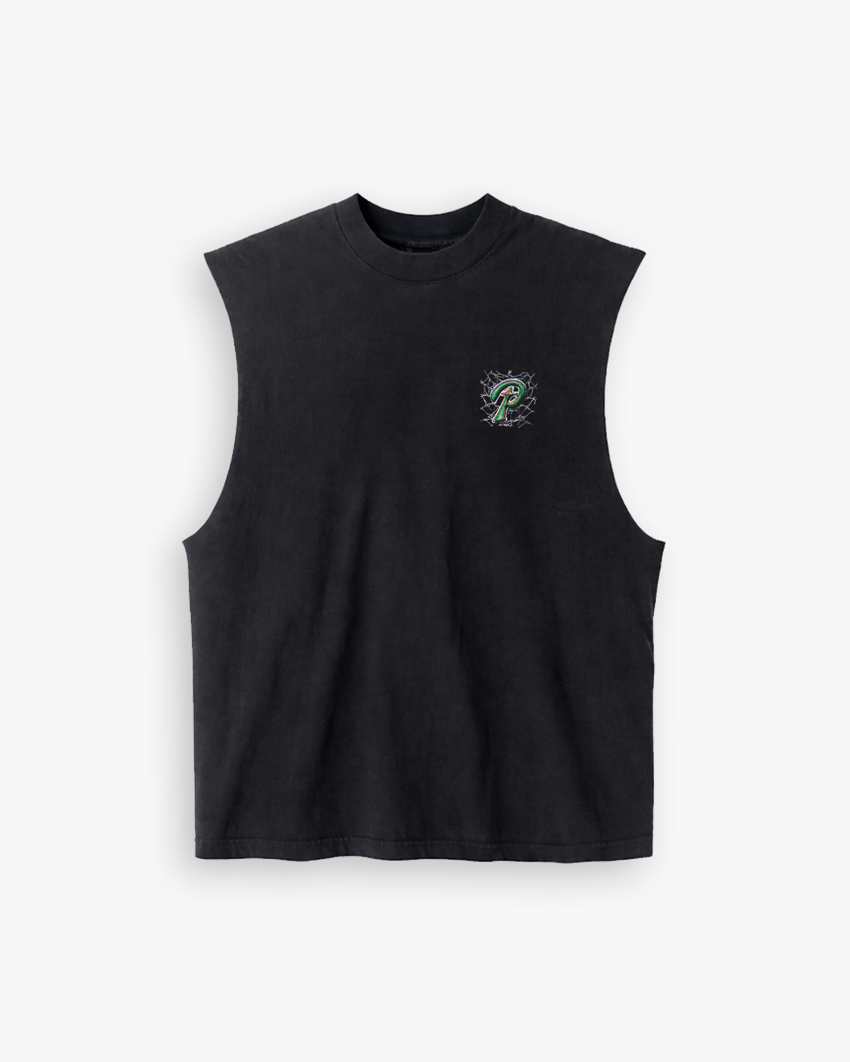 Web P Embroidery Sleeveless Tee (Pirate Black)