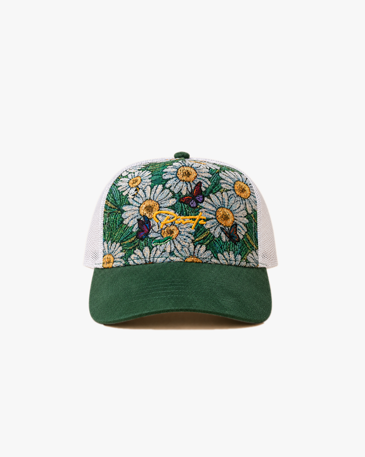 Pirate “Ideas in Transit” Daisy Tapestry Trucker Hat (Forest Green / White)