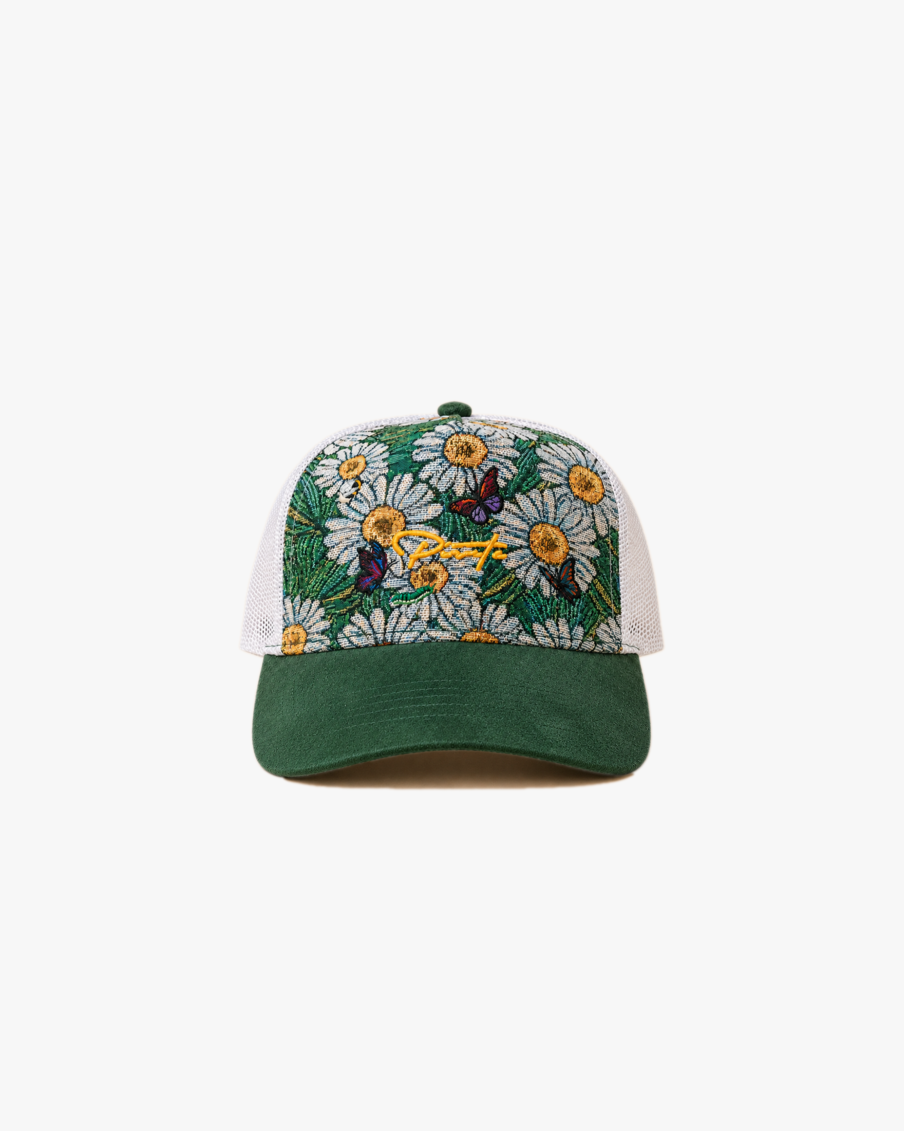 Pirate “Ideas in Transit” Daisy Tapestry Trucker Hat (Forest Green / White)