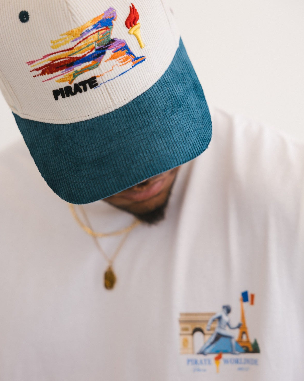 Pirate Olympian Corduroy Hat (Cream/Teal)