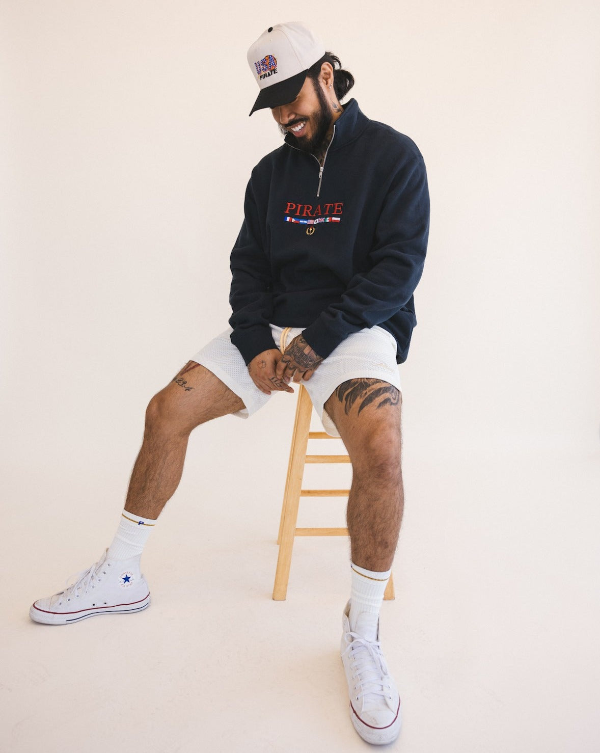Pirate Worldwide Flags Quarter Zip (Navy)