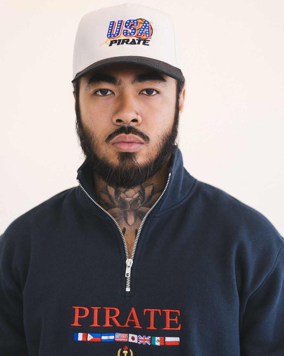 Pirate Worldwide Flags Quarter Zip (Navy)