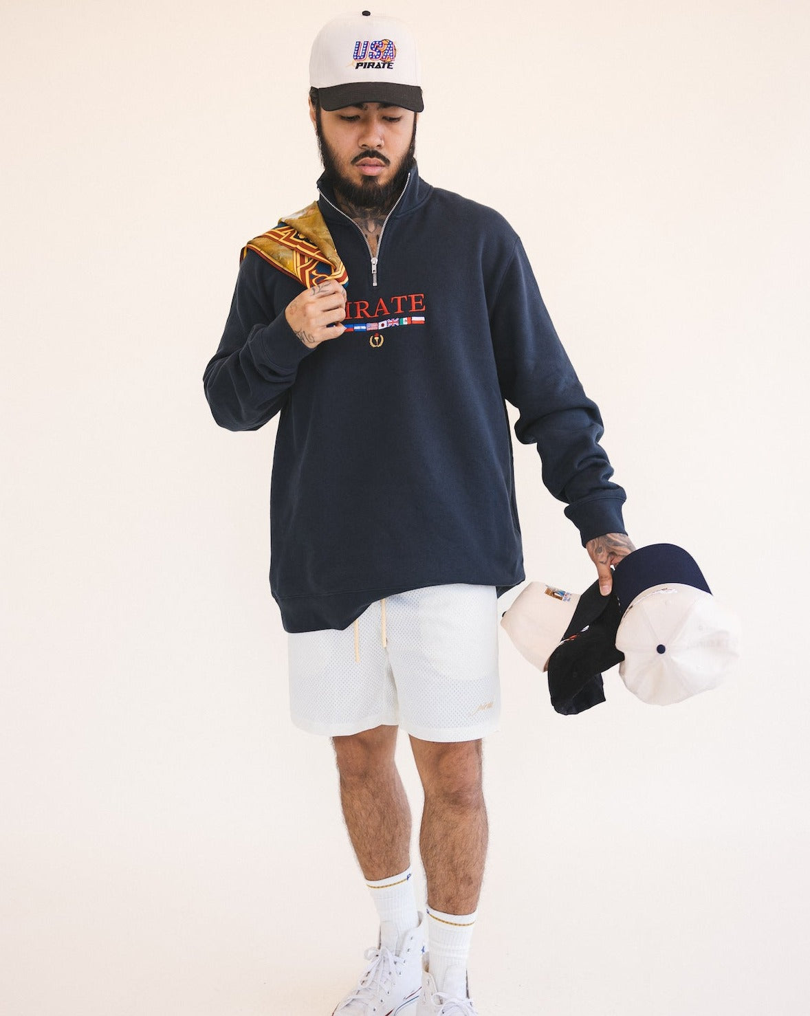 Pirate Worldwide Flags Quarter Zip (Navy)