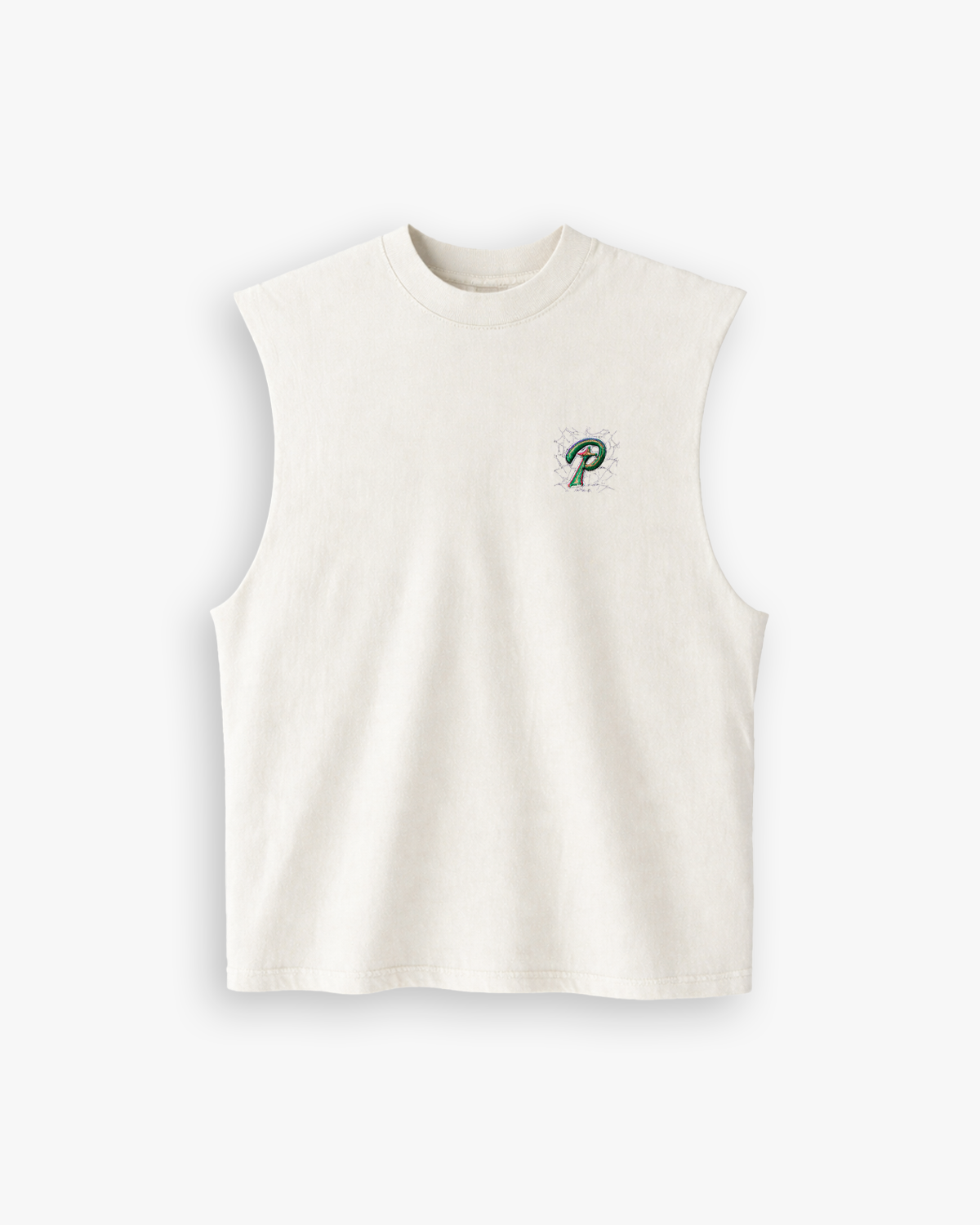 Web P Embroidery Sleeveless Tee (White)